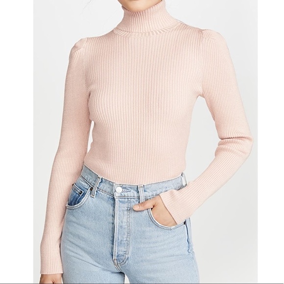 NWT 525 America Metallic Rib Puff Sleeve Sweater in Chalky Pink Size Large - Picture 13 of 13